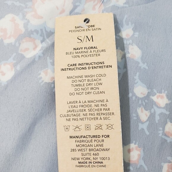 Morgan Lane Belted Robe with Long Sleeve and Pockets, Navy Floral, Size S/M - Picture 3 of 7